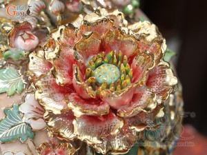 Mai bình men vân mây đắp nổi Thuận Buồm Xuôi Gió màu vàng loang vẽ vàng 24k, cao 52cm