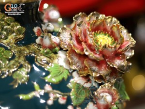 Mai bình men vân mây đắp nổi Thuận Buồm Xuôi Gió xanh lục vẽ vàng 24k, cao 55cm