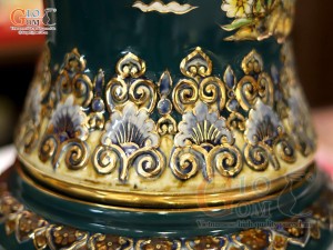 Mai bình men vân mây đắp nổi Thuận Buồm Xuôi Gió xanh lục vẽ vàng 24k, cao 55cm