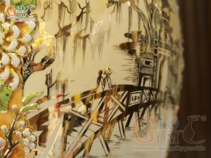 Mai bình men vân mây đắp nổi Tứ Cảnh vẽ vàng 24k, cao 75cm