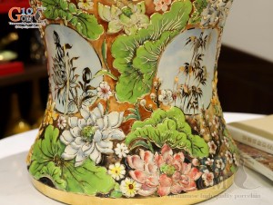 Mai bình men vân mây đắp nổi Tứ Cảnh vẽ vàng 24k, cao 75cm