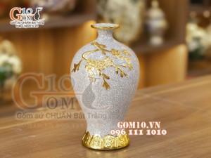 Mai bình mini men rạn đắp nổi dát vàng Thuận Buồm Xuôi Gió, cao 21cm