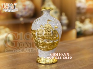 Mai bình mini men rạn đắp nổi dát vàng Thuận Buồm Xuôi Gió, cao 21cm