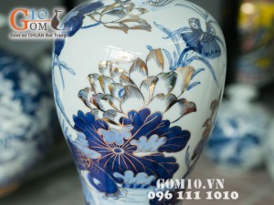 Mai bình sen vẽ cá lý ngư vọng nguyệt vẽ vàng cao 55cm