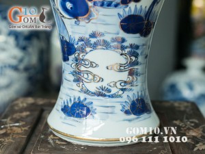 Mai bình sen vẽ cá lý ngư vọng nguyệt vẽ vàng cao 55cm