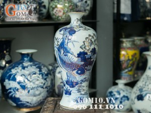 Mai bình sen vẽ cá lý ngư vọng nguyệt vẽ vàng cao 55cm