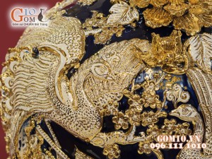 Mai bình tài lộc đắp nổi Công Đào dát vàng 24k, cao 52cm