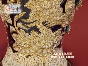 Mai bình tài lộc đắp nổi Công Đào dát vàng 24k, cao 52cm