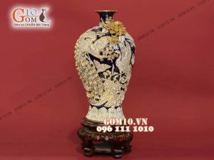Mai bình tài lộc đắp nổi Công Đào dát vàng 24k, cao 52cm