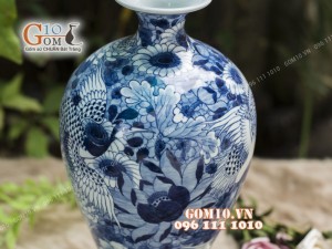 Mai bình Tài Lộc men rong cổ họa tiết Chim Hoa, cao 50cm