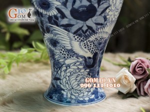 Mai bình Tài Lộc men rong cổ họa tiết Chim Hoa, cao 50cm