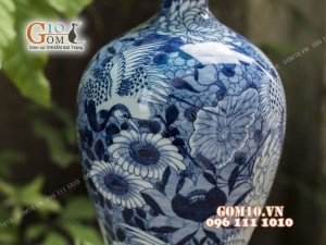 Mai bình Tài Lộc men rong cổ họa tiết Chim Hoa, cao 50cm