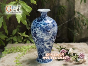 Mai bình Tài Lộc men rong cổ họa tiết Chim Hoa, cao 50cm