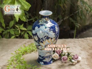 Mai bình tài lộc men rong cổ họa tiết hoa Sen, cao 38cm - vẽ Vàng 24k