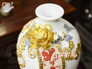 Mai bình tài lộc Phát Tài Phát Lộc đắp nổi dát vàng, nền trắng, cao 42cm