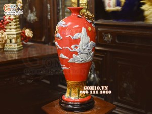 Mai bình Thuận Buồm Xuôi Gió đắp nổi, nền đỏ, cao 50cm