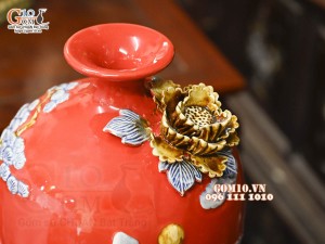 Mai bình Thuận Buồm Xuôi Gió đắp nổi, nền đỏ, cao 50cm