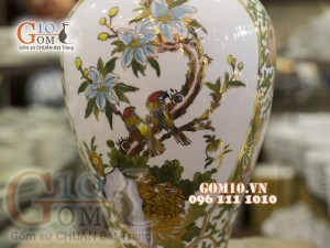 Mai bình vẽ Vàng cao cấp họa tiết Chim Hoa, cao 48cm