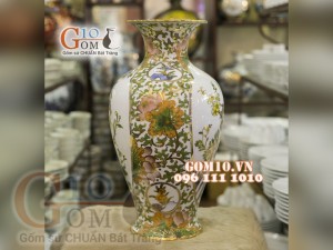Mai bình vẽ Vàng cao cấp họa tiết Chim Hoa, cao 48cm