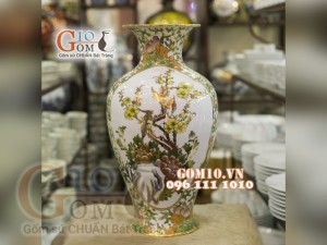Mai bình vẽ Vàng cao cấp họa tiết Chim Hoa, cao 48cm