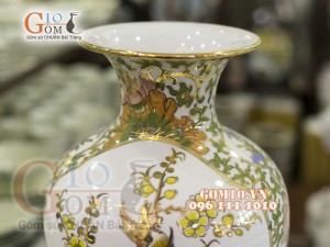 Mai bình vẽ Vàng cao cấp họa tiết Chim Hoa, cao 48cm