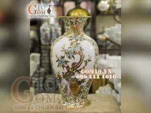 Mai bình vẽ Vàng cao cấp họa tiết Chim Hoa, cao 48cm