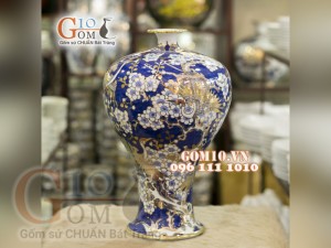 Mai bình vẽ Vàng cao cấp họa tiết Công Đào, cao 38cm ( Hàng vuốt tay )