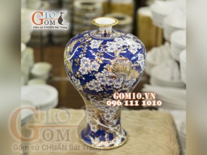 Mai bình vẽ Vàng cao cấp họa tiết Công Đào, cao 38cm ( Hàng vuốt tay )