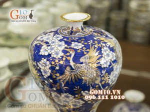 Mai bình vẽ Vàng cao cấp họa tiết Công Đào, cao 38cm ( Hàng vuốt tay )