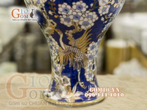 Mai bình vẽ Vàng cao cấp họa tiết Công Đào, cao 38cm ( Hàng vuốt tay )