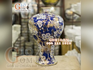 Mai bình vẽ Vàng cao cấp họa tiết Công Đào, cao 38cm ( Hàng vuốt tay )