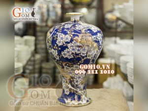 Mai bình vẽ Vàng cao cấp họa tiết Công Đào, cao 38cm ( Hàng vuốt tay )