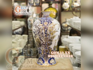 Mai bình vẽ Vàng cao cấp họa tiết Công Đào, cao 48cm