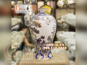 Mai bình vẽ Vàng cao cấp họa tiết Công Đào, cao 48cm