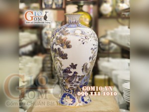Mai bình vẽ Vàng cao cấp họa tiết Công Đào, cao 48cm