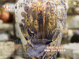 Mai bình vẽ Vàng cao cấp họa tiết Công Đào, cao 48cm