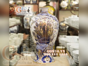 Mai bình vẽ Vàng cao cấp họa tiết Công Đào, cao 48cm