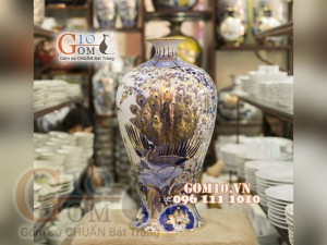 Mai bình vẽ Vàng cao cấp họa tiết Công Đào, cao 48cm