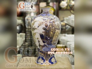 Mai bình vẽ Vàng cao cấp họa tiết Công Đào, cao 48cm