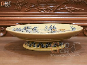 Mâm bồng men hoàng tộc đắp nổi Rồng Phượng Như Ý, đường kính 30cm