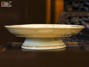 Mâm bồng men hoàng tộc đắp nổi Rồng Phượng Như Ý vẽ vàng 24k, đường kính 23cm