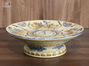 Mâm bồng Phú Quý men hoàng tộc đắp nổi, đường kính 26cm