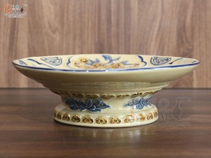 Mâm bồng Phú Quý men hoàng tộc đắp nổi, đường kính 26cm