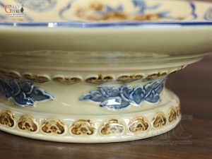 Mâm bồng Phú Quý men hoàng tộc đắp nổi, đường kính 26cm