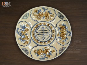 Mâm bồng Phú Quý men hoàng tộc đắp nổi, đường kính 26cm