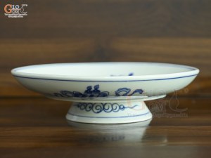 Mâm bồng men lam vẽ Sen Đại Cát, đường kính 15cm