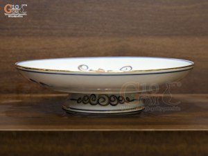 Mâm bồng men lam vẽ Sen Đại Cát vẽ vàng, đường kính 26cm