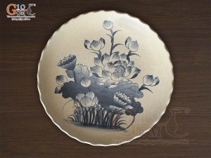 Mâm bồng men rạn hoạ tiết hoa sen, đường kính 22cm