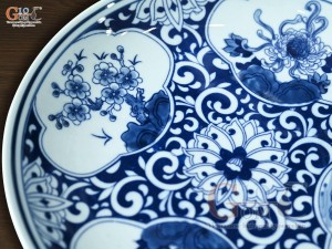 Mâm bồng men trắng họa tiết Tứ Cảnh Tài Lộc, đường kính 20cm