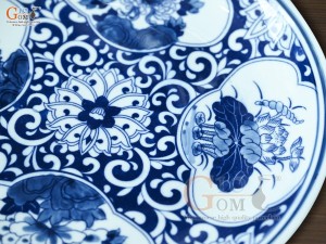 Mâm bồng men trắng họa tiết Tứ Cảnh Tài Lộc, đường kính 20cm